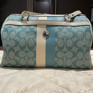 Coach blue and white roll bag